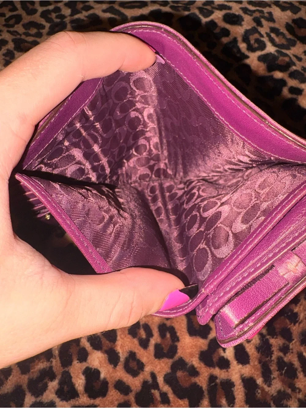 Coach Hot Pink Leather Wallet with purple interior